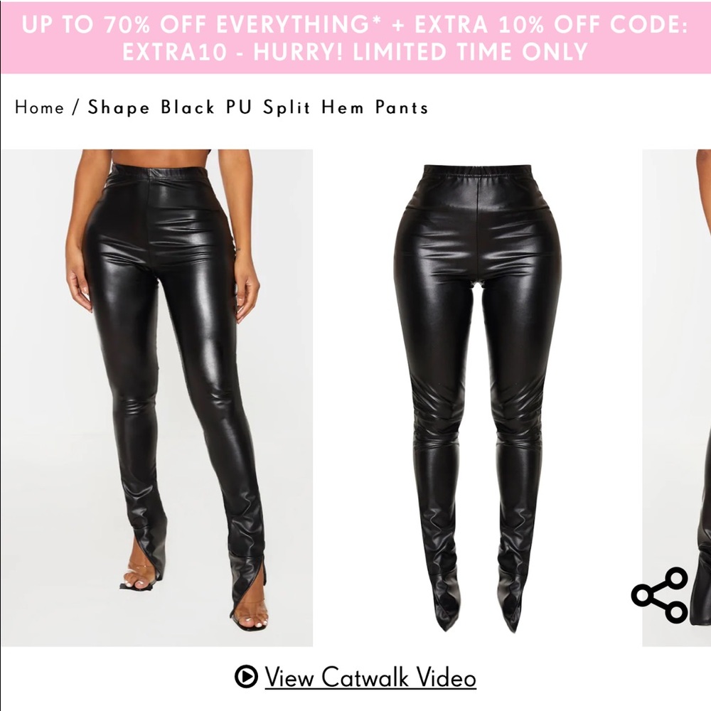 Black Faux leather split hem